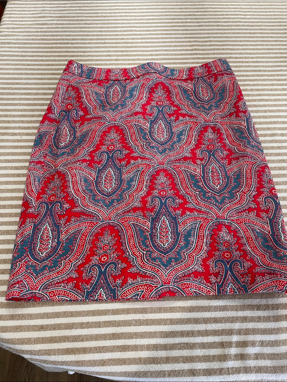 J. Crew Red Paisley Mini Skirt with Blue and White Accents